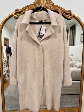 Devotion by Cyrus Taupe Faux-Sherpa Coat Long Jacket Sz L NWT